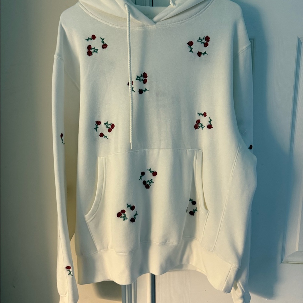 Reflex Cream Hoodie with Floral Embroidery